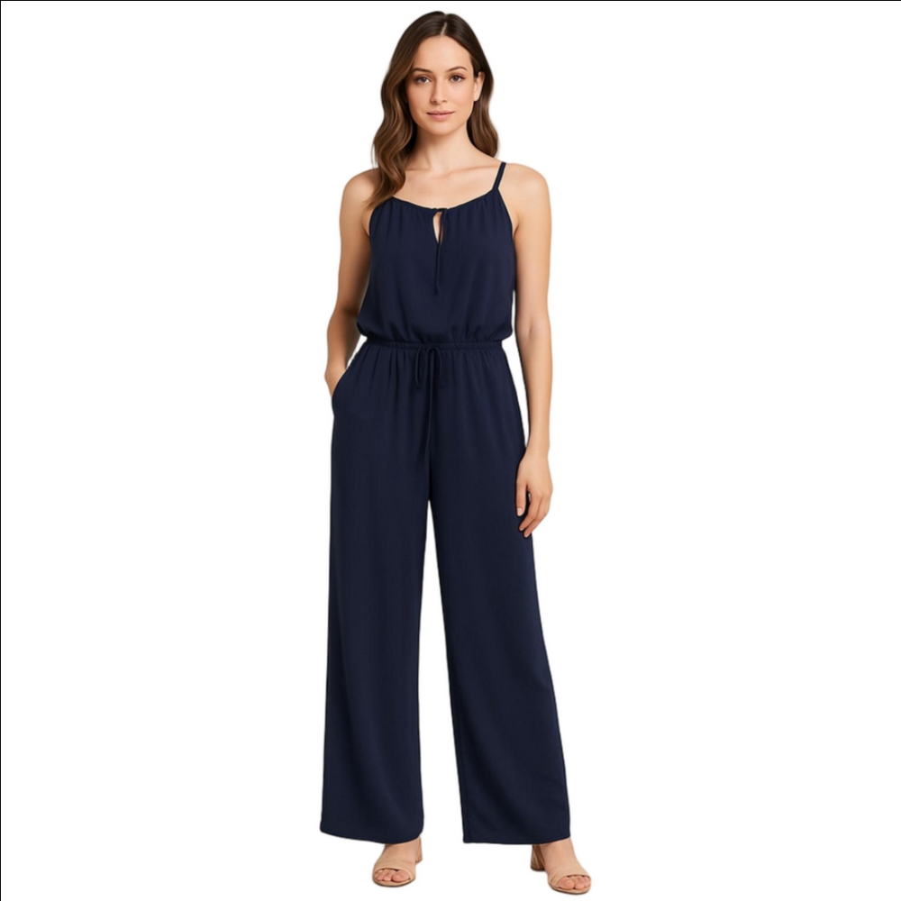 Gilli Navy Blue Sleeveless Maxi Jumpsuit with Drawstring